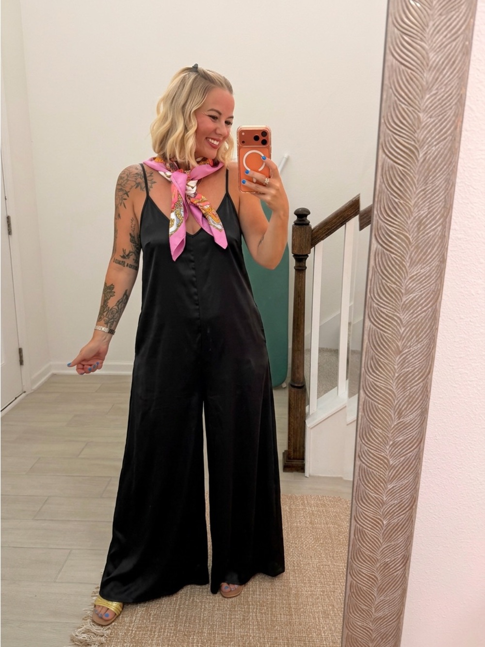 NWT Black Wide-Leg Satin Jumpsuit